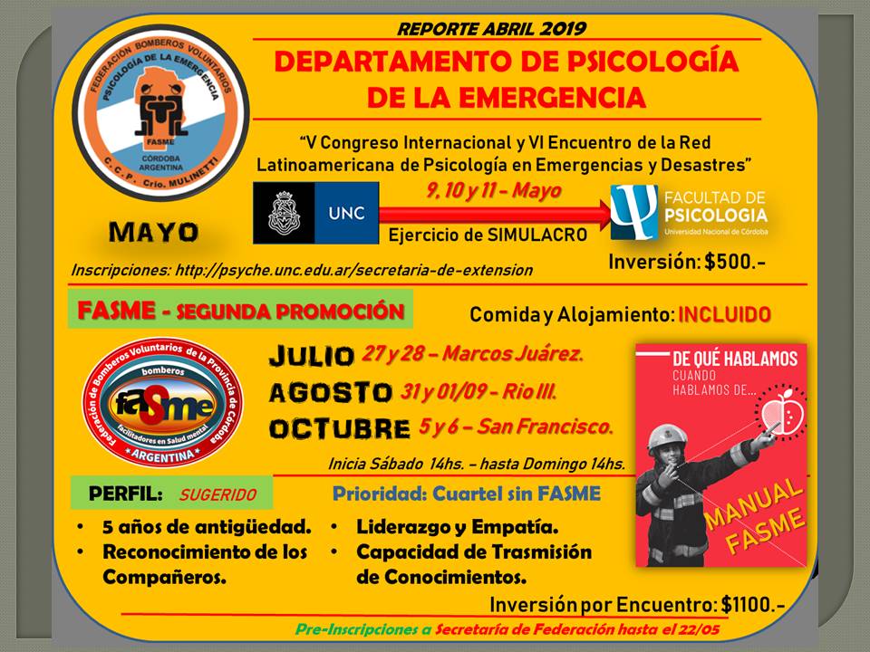 Departamento Psicolog�a de la Emergencia: Pr�ximas Actividades