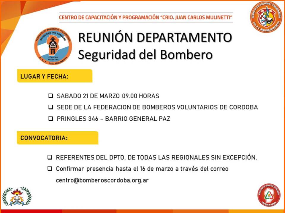 Convocatoria a Reuni�n del Departamento Seguridad del Bombero