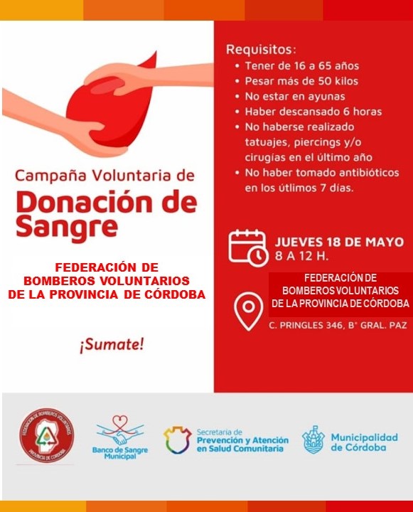 18 de Mayo: Colecta de Sangre en nuestra Federacin