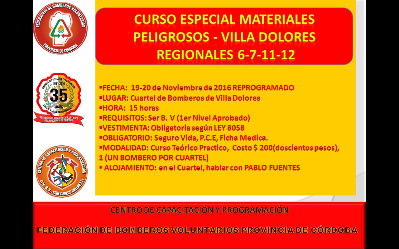 REPROGRAMACI�N:CURSO ESPECIAL MATERIALES PELIGROSOS