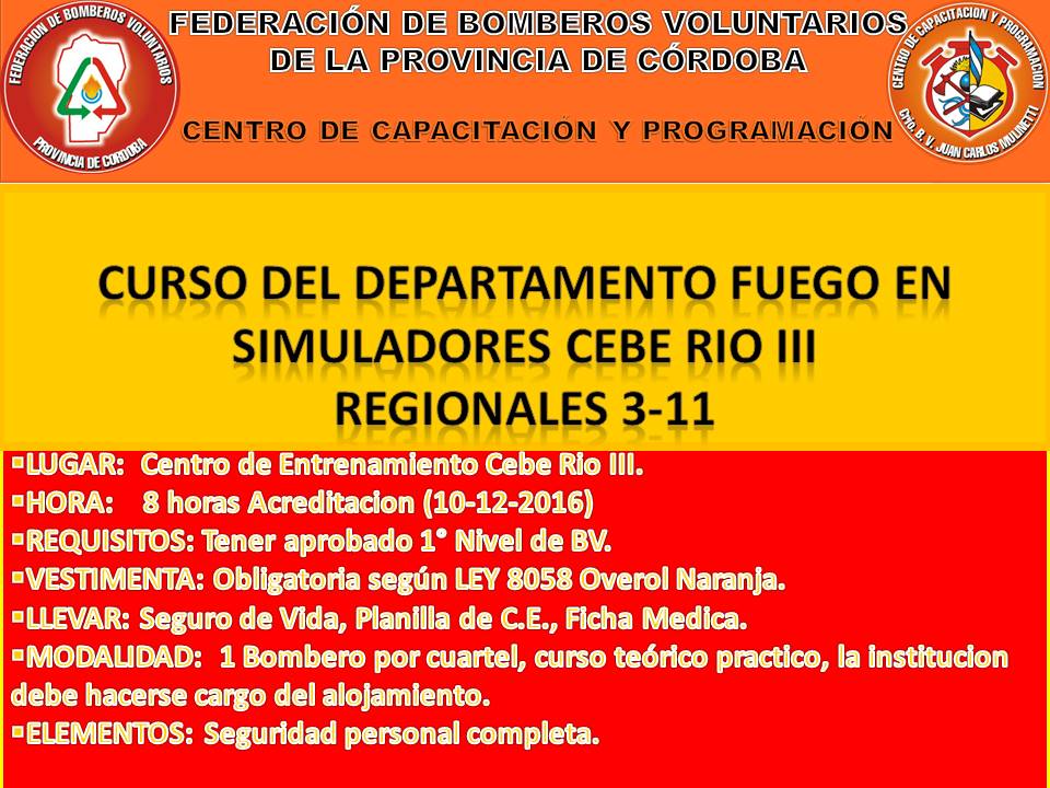 Cambio de Fecha: Curso Departamento Fuego en Simuladores CEBE R�o III