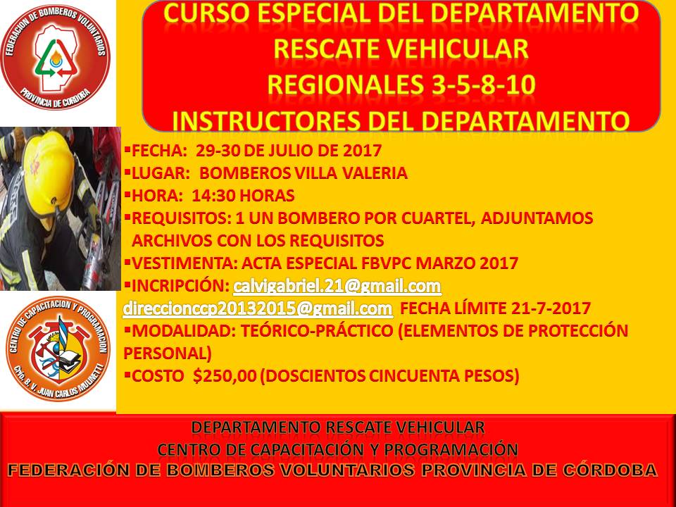 Curso Especial del Departamento de Rescate Vehicular