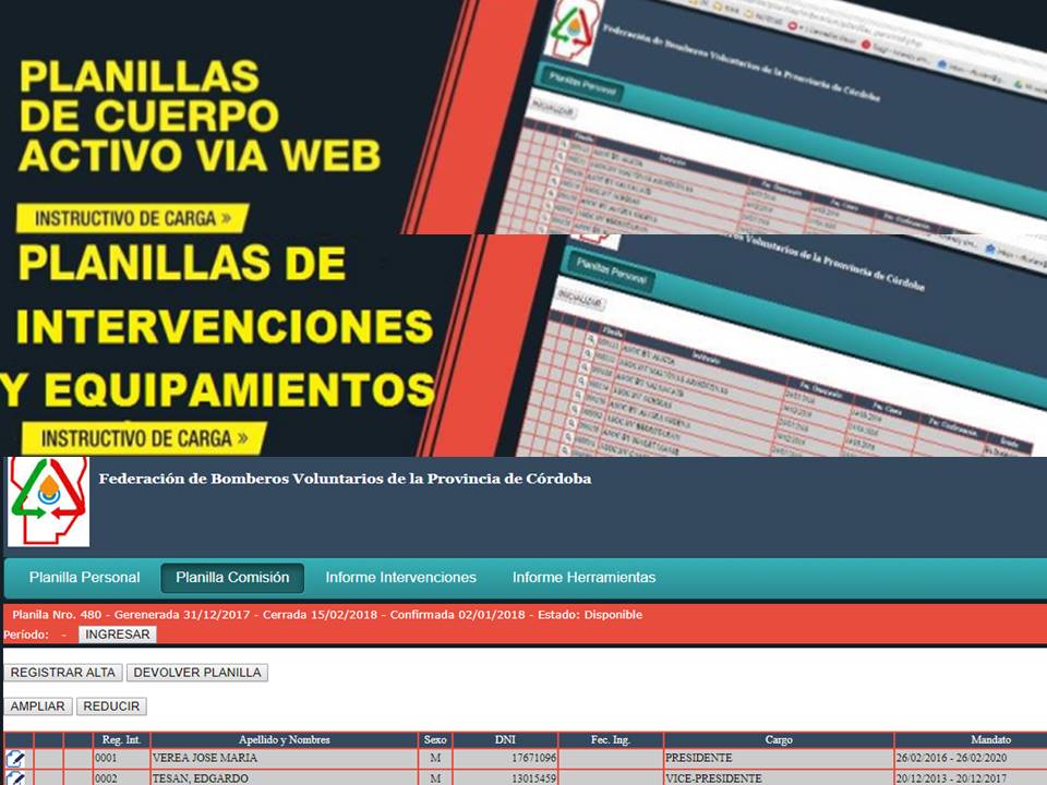 Se habilitaron las Planillas de Personal, C.D. y Equipamiento e Intervenciones