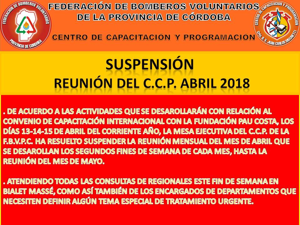 C.C.P.: Suspensi�n de Reuni�n Mensual por cambio de actividades