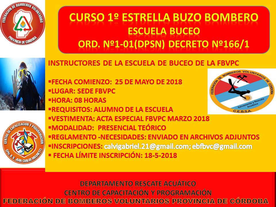 Curso 1� Estrella Buzo Bombero - Escuela de Buceo de la FBVPC