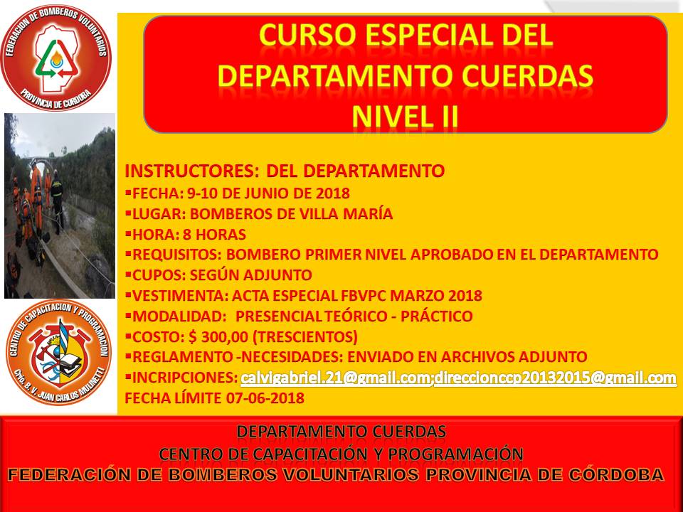 Curso Especial del Departamento Rescate con Cuerdas para Nivel II