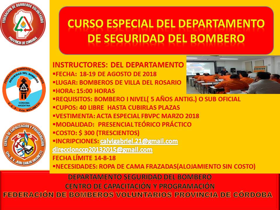 Curso Especial: Departamento Seguridad del Bombero,