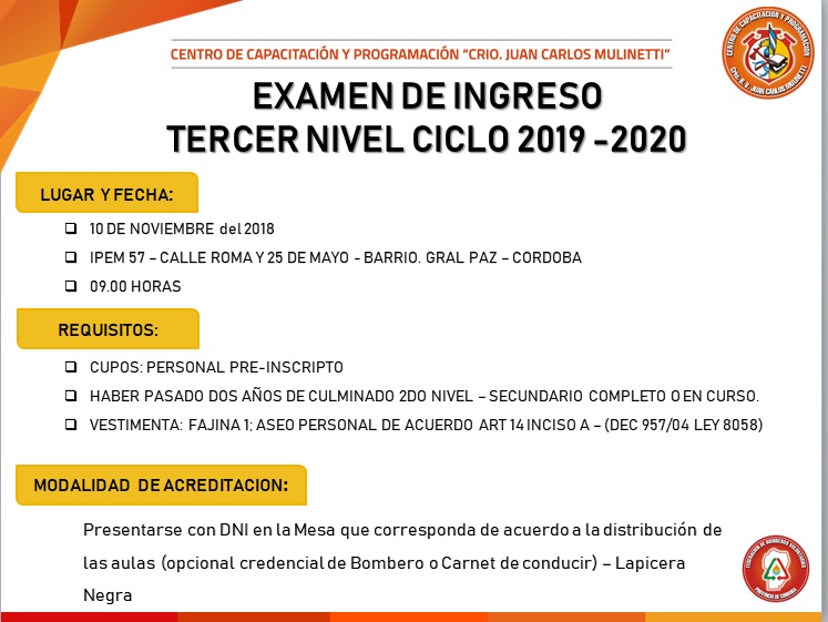 Examen de  Ingreso a 3� Nivel