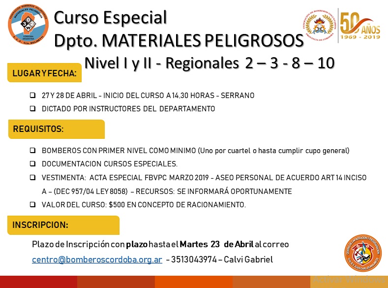 Curso Especial de Materiales Peligrosos Nivel I y Nivel II