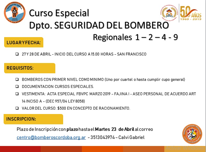 Curso Especial del Departamento Seguridad del Bombero