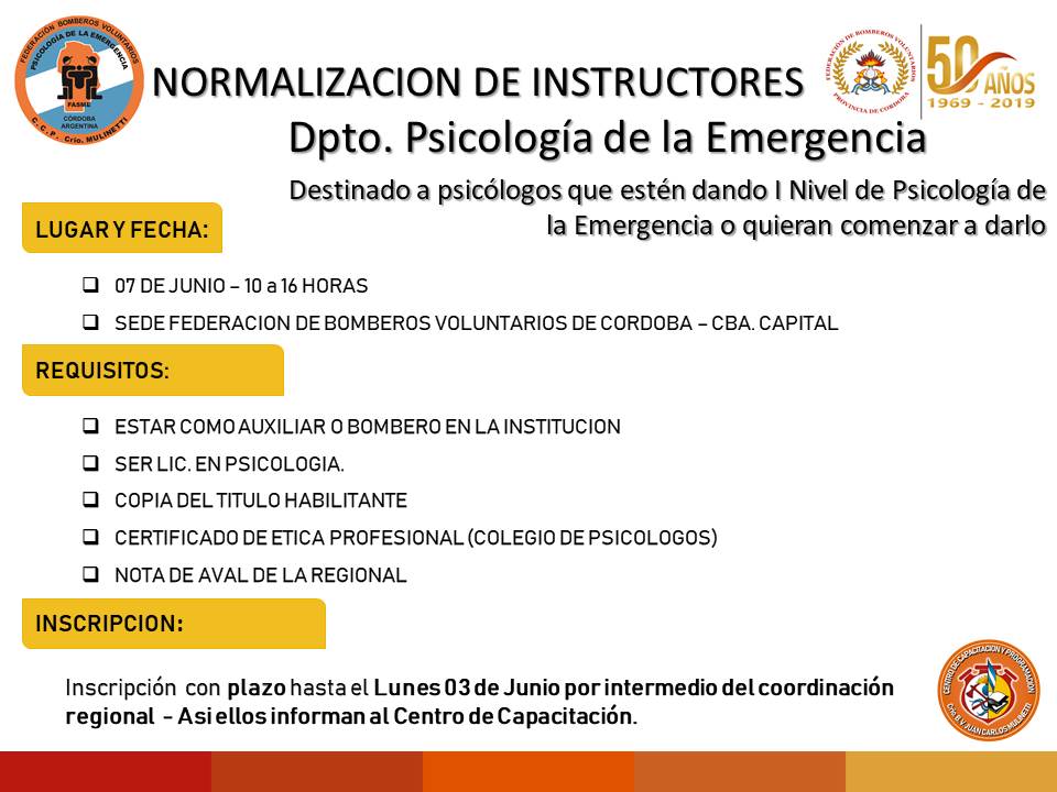 Jornada de Normalizaci�n de Instructores de Psicolog�a en la Emergencia