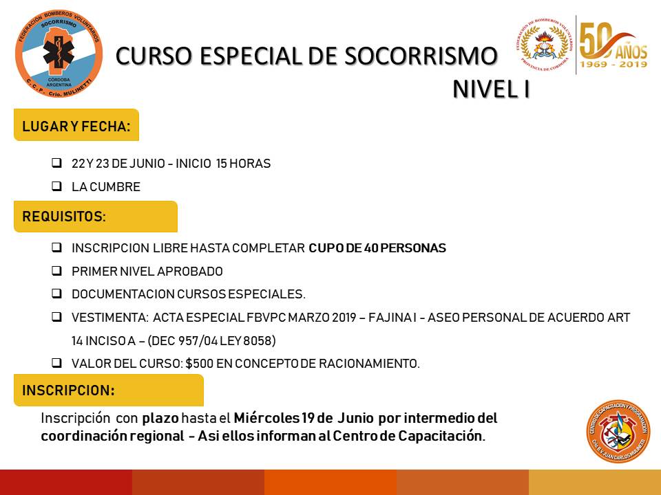 Curso Especial de Socorrismo Nivel I