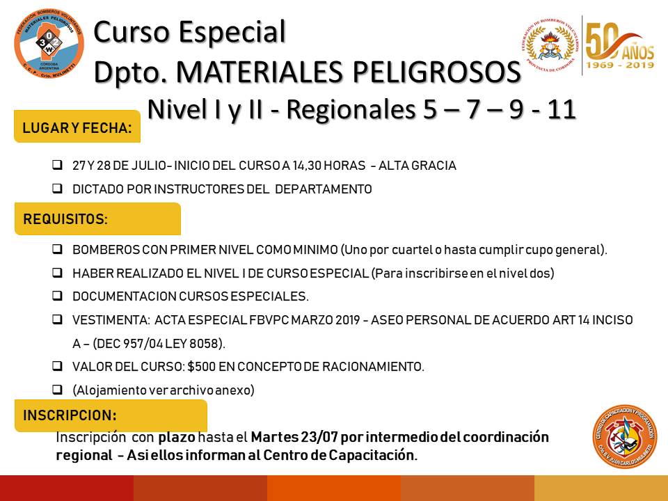 Curso Especial del Departamento Materiales Peligrosos Niveles I y II