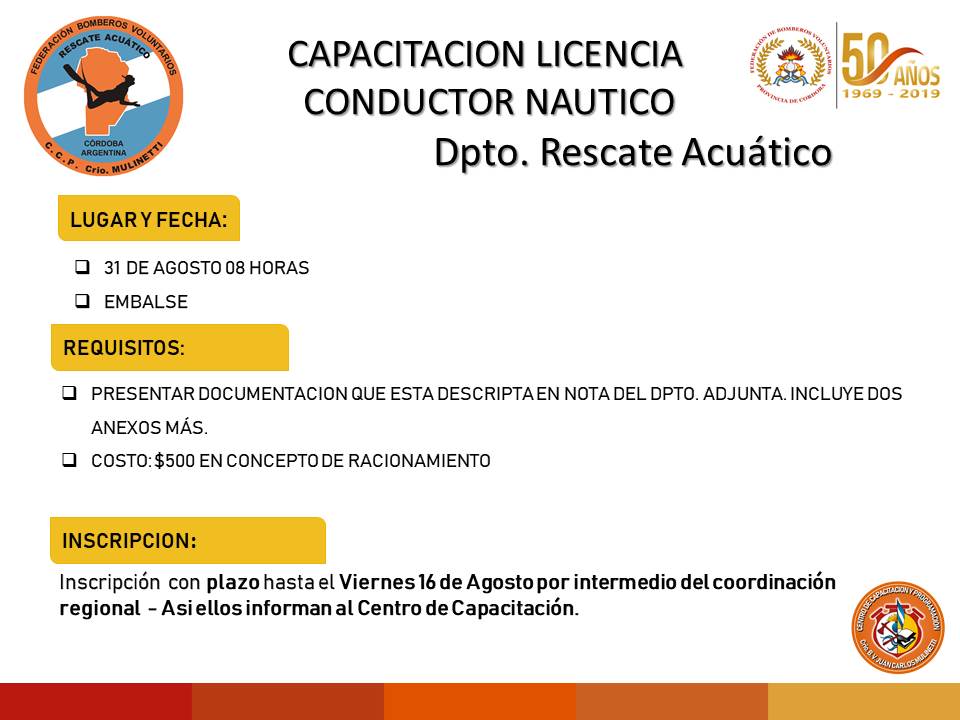 Departamento Rescate Acu�tico: Capacitaci�n de Conductor N�utico
