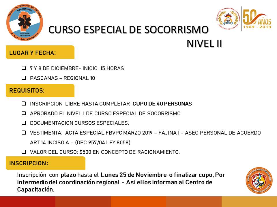 Curso Especial de Socorrismo Nivel II en Pascanas