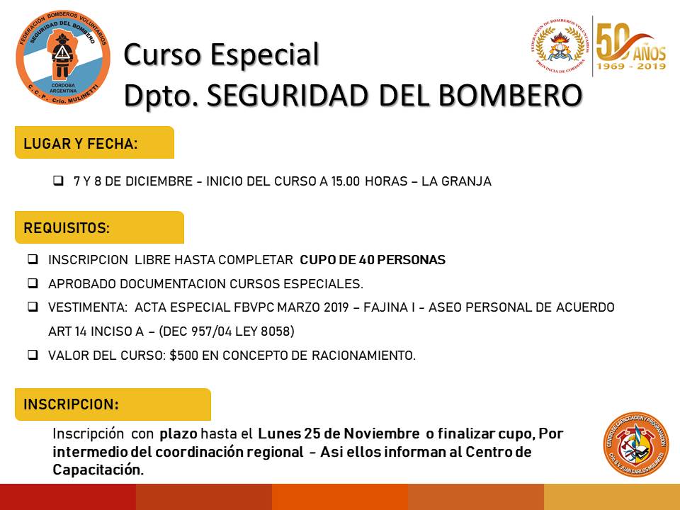 Curso Especial: Departamento Seguridad del Bombero