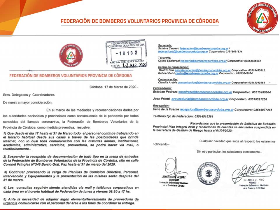 Suspensi�n de Actividades en la sede Institucional de nuestra Federaci�n