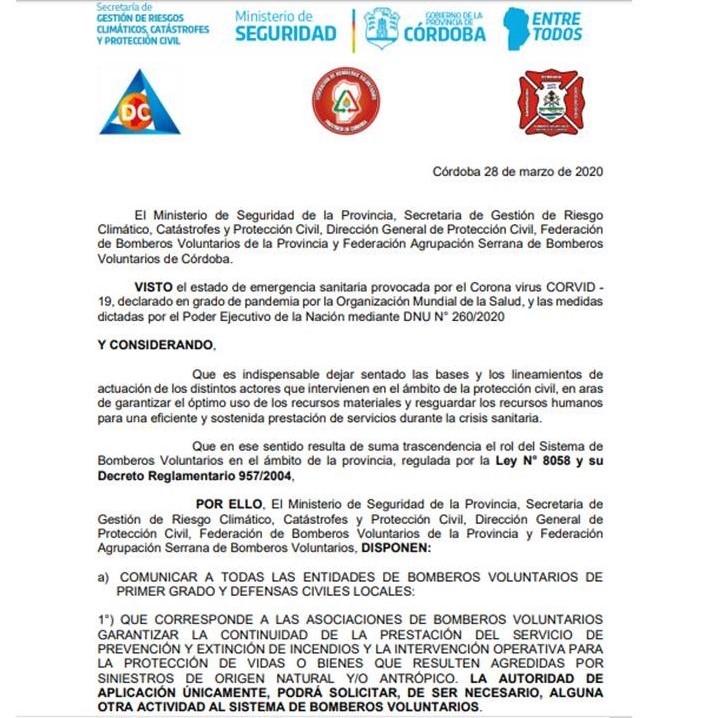 Comunicado Oficial y Obligatorio para los Bomberos Voluntarios de C�rdoba