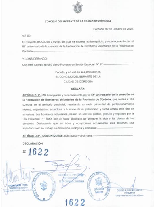 Benepl�cito y Reconocimiento del HCDC a nuestra Federaci�n