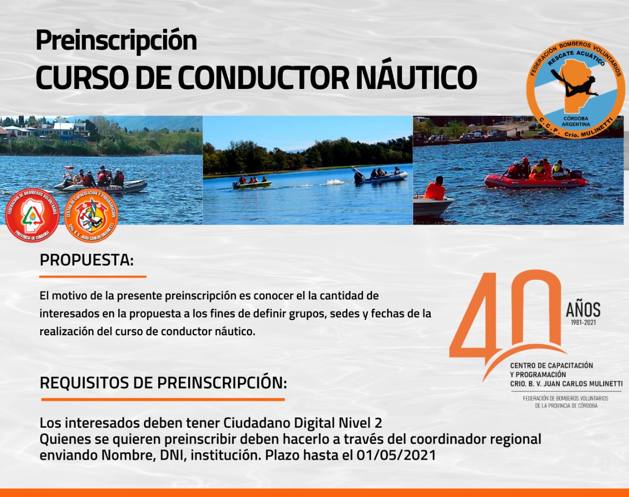 Preinscripci�n al Curso de Conductor N�utico
