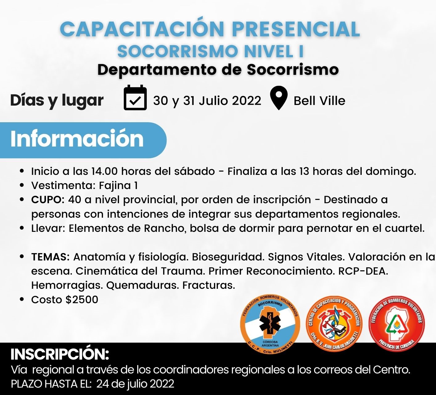 Departamento Socorrismo: Curso de Socorrismo Nivel 1