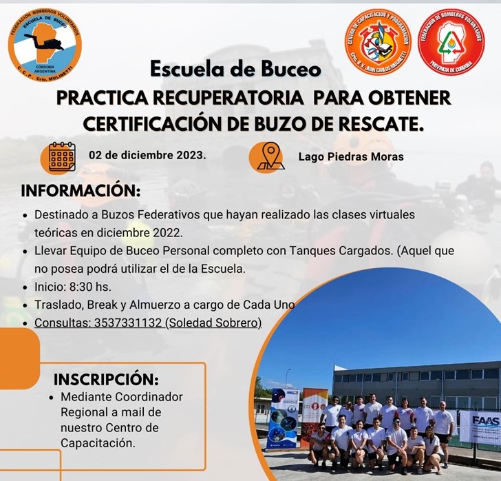 Escuela de Buceo: Pr�ctica Recuperatoria para Certificaci�n Buzo de Rescate
