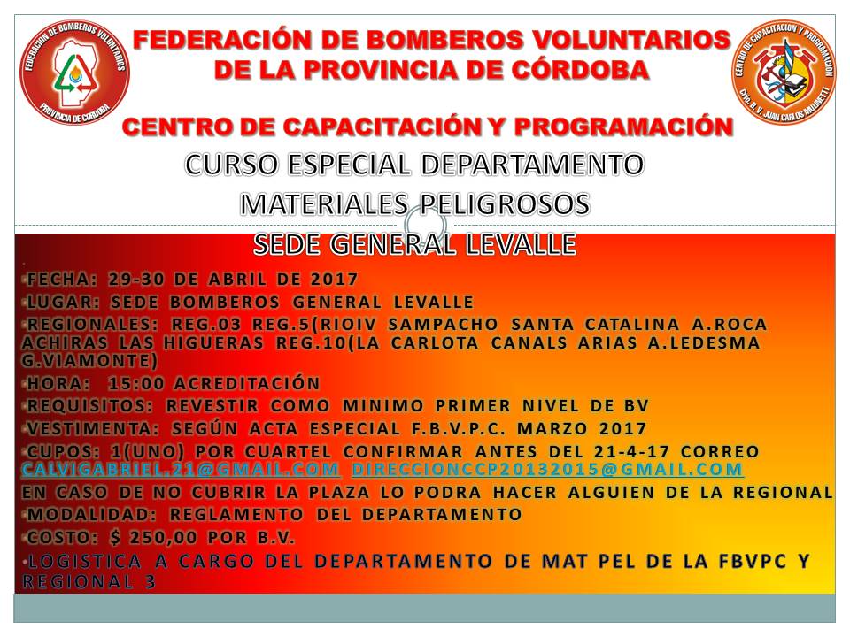 Curso Especial de Materiales Peligrosos en General Levalle